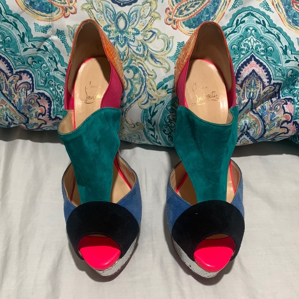 Christian Louboutin Pitou 150mm Veau Velours Python Platform 37.5